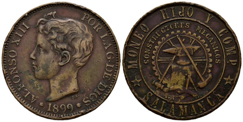 ALFONSO XIII (1885-1931). Medalla. (La. 16,18g/37mm). 1899 *18-99. Salamanca. MB...