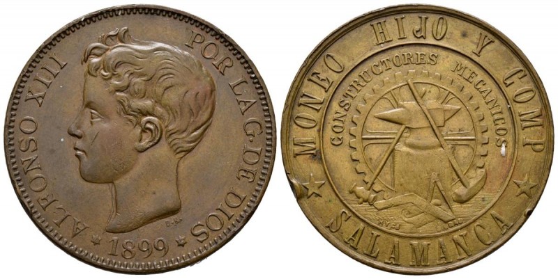 ALFONSO XIII (1885-1931). Medalla. (La. 16,18g/37mm). 1899 *18-99. Salamanca. MB...