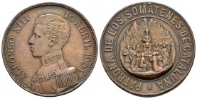 MEDALLA. Virgen de Montserrat, patrona de los Somatenes de Cataluña. Grabador: Maura (Reinado de Alfonso XII).1904. (Ae. 12.26g/29.99mm). (Cru. Medall...