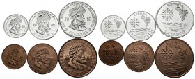 AXARCOS. Serie completa de bronce y plata con los valores: 2 y 5 Axarquillos y 1 Axarcos. PROOF.