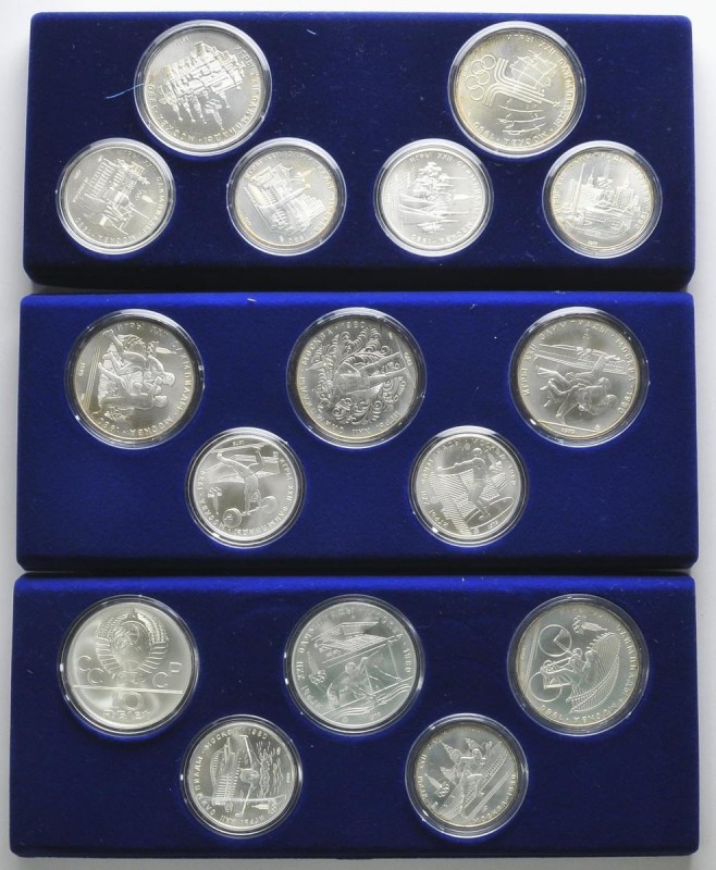 RUSIA. Conjunto de 5 estuches conmemorativos de la XXII Olimpiadas Moscú de 1980...