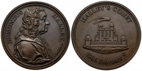 EDMUNDUS HALLEY. Medalla conmemorativa al paso de cometa Hallaey el 9 de febrero de 1986. (Ae. 65,02g/60mm). 1986. Autor: A. Dassier. SC.