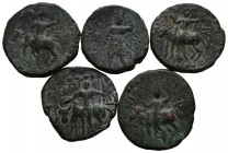 IMPERIO KUSHAN. Conjunto de 5 Tetradracmas de bronces acuñados bajo el reinado de Vasu Deva I (191-230 d.C). Diferentes estados de conservación. A EXA...