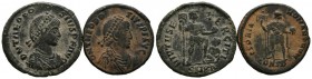 IMPERIO ROMANO. Lote compuesto por 2 bronces pequeños de Teodosio I, distintos reversos. MBC. A EXAMINAR.