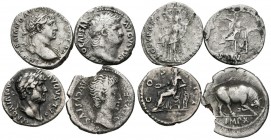 IMPERIO ROMANO. Lote compuesto por 4 Denarios limpiados de diferentes emperadores, uno de ellos forrado. A EXAMINAR.