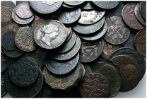 MONARQUIA ESPAÑOLA y CENTENARIO DE LA PESETA. Conjunto de 88 cobres españoles de fechas comprendidas entre la época Medieval hasta la II República de ...