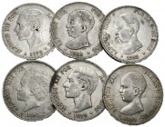 CENTENARIO DE LA PESETA. Lote compuesto por 6 monedas de 5 Pesetas, conteniendo: Alfonso XII. 1878 *18-78 DEM, 1879 *18-79 FMM y Alfonso XIII. 1888 *1...
