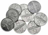 ERRORES Y VARIANTES. Conjunto de 9 monedas de 50 céntimos de 1966. Error en el reverso donde es posible leer parte de la layenda del anverso (Dios y e...