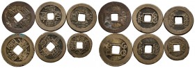 CHINA. Conjunto de 6 valores de Cash de diversos emperadores. Diferentes estados de conservación. A EXAMINAR.