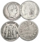 FRANCIA. Conjunto de 4 monedas de 5 Francs de plata de fechas comprendidas 1831 y 1870. Diferentes estados de conservación. A EXAMINAR.