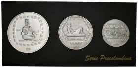 Conjunto de 3 monedas conmemorativas de la Serie Precolombina emitida por el Banco de México con motivo del 500 Aniversario del Encuentro de Dos Cultu...