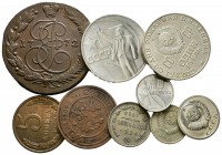 RUSIA. Conjunto de 9 monedas acuñadas entre los siglos XVIII y XX. Diferentes módulos, valores así como estados de conservación. A EXAMINAR.