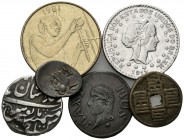 MONEDAS EXTRANJERAS. Conjunto formado por 6 monedas mundiales. Diferentes módulos y materiales, incluye piezas como 1000 Reis de Brasil de 1913 y una ...