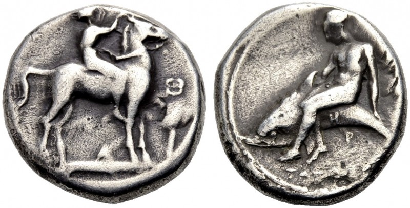 GRIECHISCHE MÜNZEN. KALABRIEN. TARENT. 
Nomos, 390-380 v. Chr. Jugendlicher Rei...