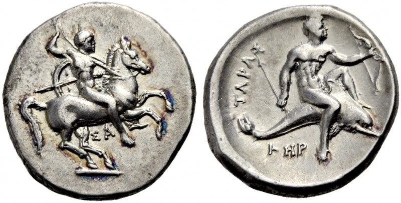 GRIECHISCHE MÜNZEN. KALABRIEN. TARENT. 
Nomos, 325-281 v. Chr. Reiter auf sich ...