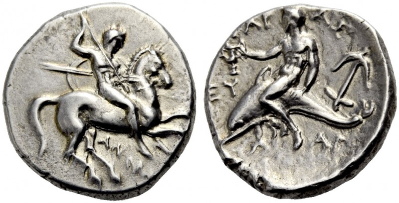 GRIECHISCHE MÜNZEN. KALABRIEN. TARENT. 
Nomos, 302-281 v. Chr. Nackter Reiter i...