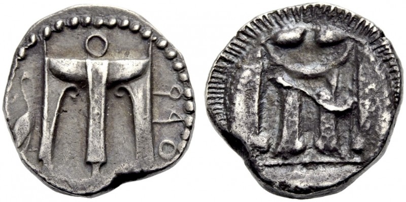 GRIECHISCHE MÜNZEN. BRUTTIUM. KROTON. 
Nomos, 500-475 v. Chr. Dreifuss, im Feld...