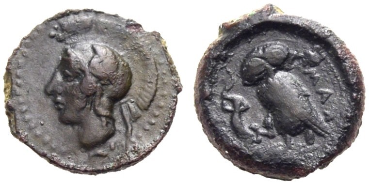 GRIECHISCHE MÜNZEN. SIZILIEN. KAMARINA. 
Onkia, Bronze, 410-405 v. Chr. Kopf de...