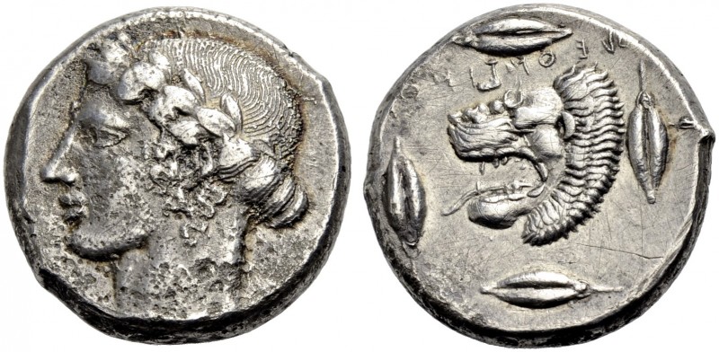 GRIECHISCHE MÜNZEN. SIZILIEN. LEONTINOI. 
Tetradrachmon, 440-430 v. Chr. Kopf d...