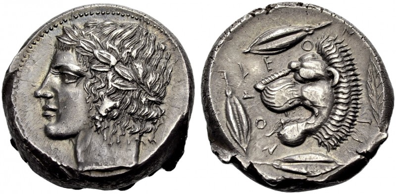 GRIECHISCHE MÜNZEN. SIZILIEN. LEONTINOI. 
Tetradrachmon, 430-420 v. Chr. Apollo...