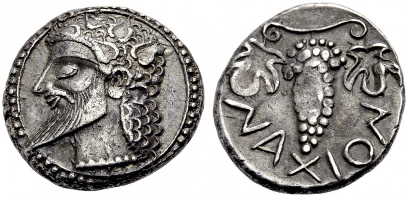 GRIECHISCHE MÜNZEN. SIZILIEN. NAXOS. 
Drachme, 530-490 v. Chr. Dionysoskopf n.l...