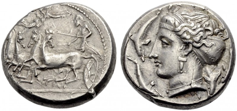 GRIECHISCHE MÜNZEN. SIZILIEN. SYRAKUS. 
Tetradrachmon, 410-399 v. Chr. Wagenlen...