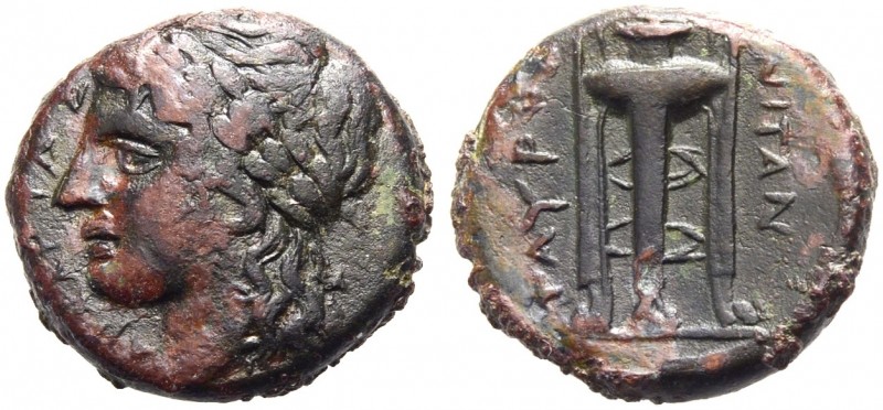 GRIECHISCHE MÜNZEN. SIZILIEN. TAUROMENION. 
Bronze, 305-289 v. Chr. ΑΡΧΑΓΕΤΑΣ K...