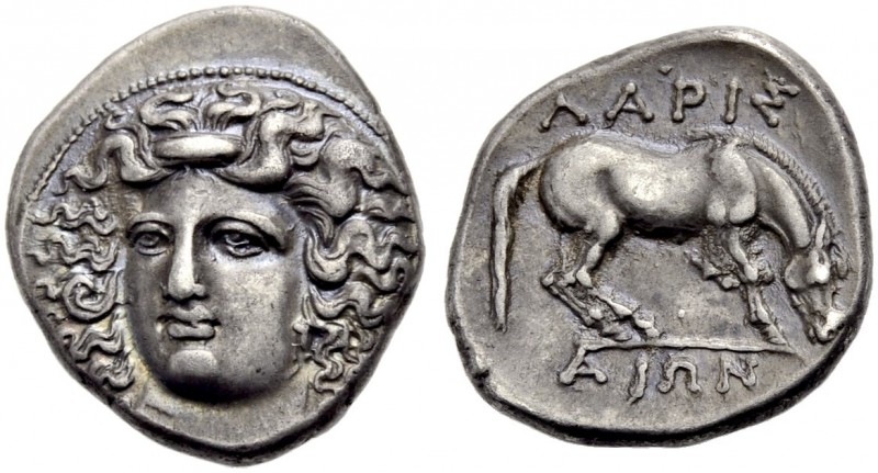 GRIECHISCHE MÜNZEN. THESSALIEN. LARISA. 
Drachme, vor 348 v. Chr. Kopf der Nymp...