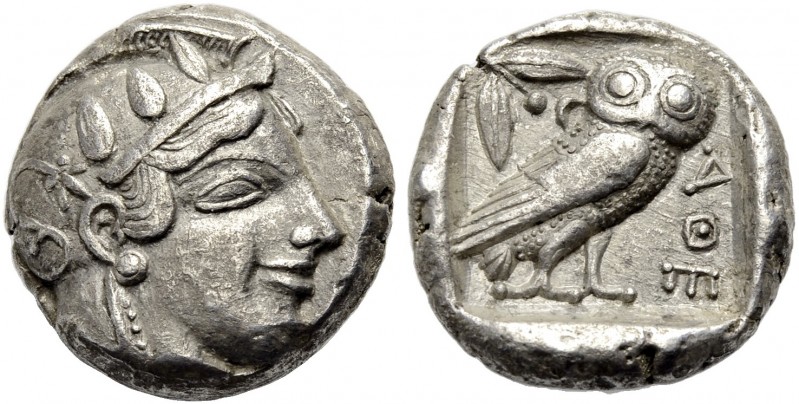 GRIECHISCHE MÜNZEN. ATTIKA. ATHEN. 
Tetradrachmon, 449-431 v. Chr. Kopf der Ath...