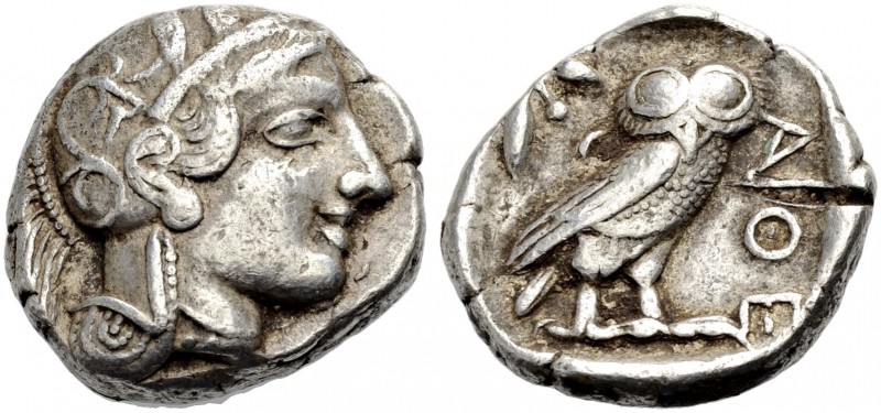 GRIECHISCHE MÜNZEN. ATTIKA. ATHEN. 
Tetradrachmon, ca. 407 v. Chr. Athenakopf m...