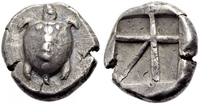 GRIECHISCHE MÜNZEN. AIGINA. 
Stater, 525-475 v. Chr. Schildkröte mit T-förmigem...