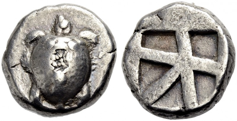 GRIECHISCHE MÜNZEN. AIGINA. 
Stater, 470-440 v. Chr. Schildkröte mit T-förmigem...