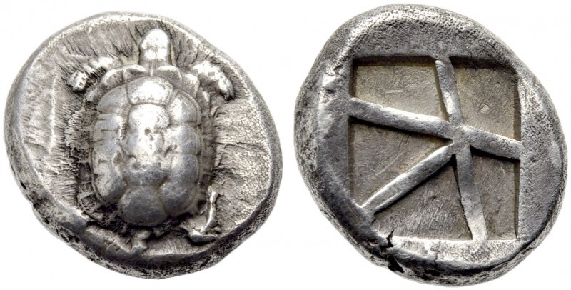 GRIECHISCHE MÜNZEN. AIGINA. 
Stater, 445-430 v. Chr. Schildkröte. Rv. Fünfteili...