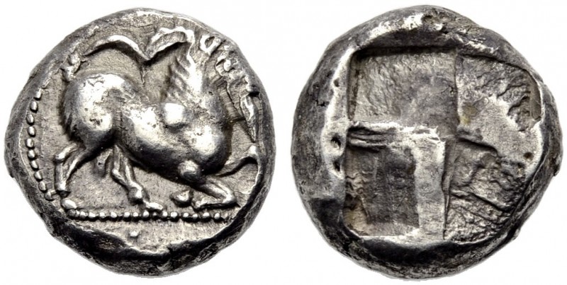 GRIECHISCHE MÜNZEN. KRETA. PAROS. 
Drachme, 490-480 v. Chr. Bärtiger Ziegenbock...