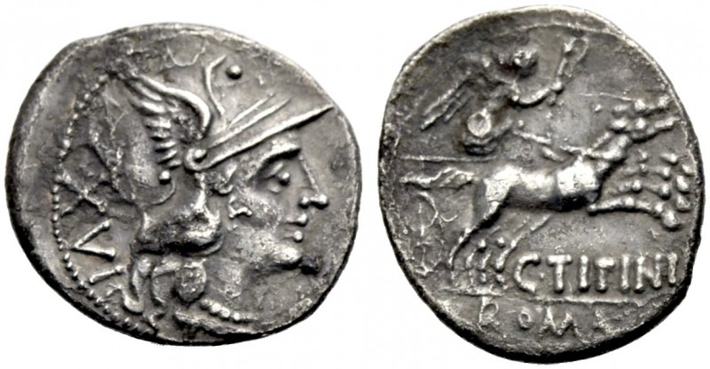RÖMISCHE MÜNZEN. RÖMISCHE REPUBLIK. C. Titinius, 141 v. Chr 
Denar. Kopf der Ro...