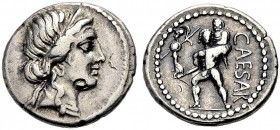 RÖMISCHE MÜNZEN. IMPERATORISCHE PRÄGUNGEN. Julius Caesar, gest. 44 v. Chr 
Denar, Afrika, 47-46 v. Chr. Kopf der Venus mit D. n. r. Rv. CAESAR Aeneas...