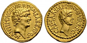 RÖMISCHE MÜNZEN. IMPERATORISCHE PRÄGUNGEN. Marcus Antonius und Octavianus 
Aureus des Quaestors M. Barbatius, mit M. Nerva und L. Gellius. 41 v. Chr....