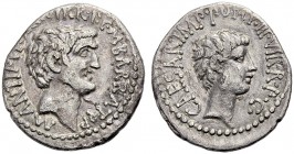 RÖMISCHE MÜNZEN. IMPERATORISCHE PRÄGUNGEN. Marcus Antonius und Octavianus 
Denar des Quästors M.Barbatius, 41 v. Chr. M ANT IMP AVG III VIR R P C M B...