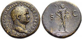 RÖMISCHE MÜNZEN. KAISERZEIT. Titus, als Caesar unter Vespasianus, 69-79 
Sesterz, 72. Kopf mit L. n.r. Rv. S-C Mars, nackt, mit Chlamys und Helm n.r....