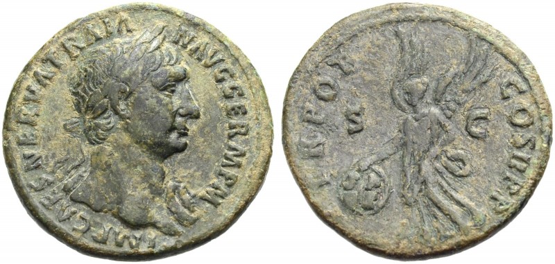 RÖMISCHE MÜNZEN. KAISERZEIT. Trajanus, 98-117 
As, 98-99. Büste n. r. mit L. un...