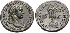 RÖMISCHE MÜNZEN. KAISERZEIT. Trajanus, 98-117 
Dupondius, 103-104. Büste n. r. mit Strahlenkrone und Aegis auf der linken Schulter. IMP CAES NERVAE T...