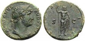 RÖMISCHE MÜNZEN. KAISERZEIT. Hadrianus, 117-138 
As, ca. 124-125. HADRIANVS AVGVSTVS Büste mit L. und Drapierung auf der l. Schulter. Rv. COS III/S-C...