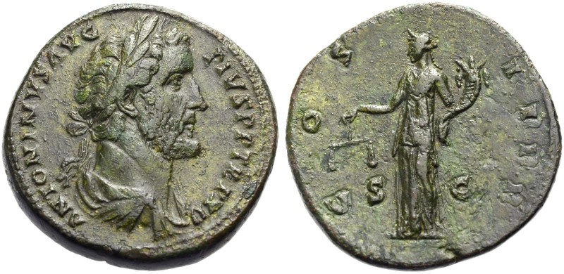 RÖMISCHE MÜNZEN. KAISERZEIT. Antoninus Pius, 138-161 
Sesterz, 148-149. Drap. B...