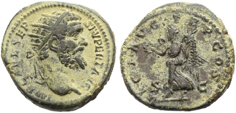 RÖMISCHE MÜNZEN. KAISERZEIT. Septimius Severus, 193-211 
Dupondius, 193. Kopf m...