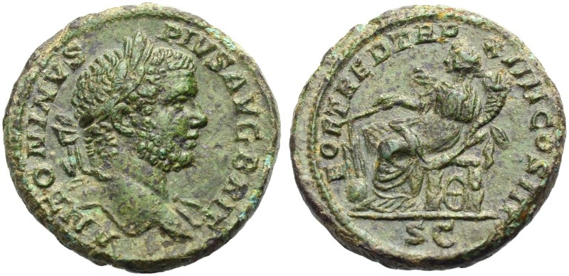 RÖMISCHE MÜNZEN. KAISERZEIT. Caracalla, 198-217 
As, 211. Büste mit L. n. r. AN...