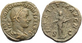 RÖMISCHE MÜNZEN. KAISERZEIT. Gordianus III., 238-244 
Sesterz, um 240-243. Drap., gep. Büste mit L. n. r. Rv. LAETITIA AVG N Laetitia n.l. stehend, K...