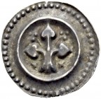 ALTDEUTSCHE MÜNZEN UND MEDAILLEN. LINDAU, KÖNIGLICHE MÜNZSTÄTTE. 
"Ewiger Pfennig", nach 1295. Dreiblättrige Linde mit dreiteiligen Früchten, r. und ...
