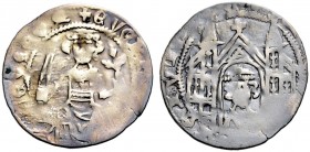 ALTDEUTSCHE MÜNZEN UND MEDAILLEN. MARK, GRAFSCHAFT. EBERHARD, 1277-1308 
Pfennig von Iserlohn. Der auf einem Stuhl sitzende Graf mit Schwert und Zwei...