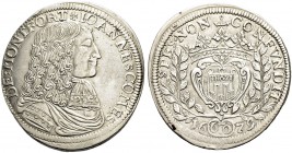ALTDEUTSCHE MÜNZEN UND MEDAILLEN. MONTFORT, GRAFSCHAFT. JOHANN VIII., 1662-1686 
Gulden 1679. Brustbild r. Rv. Gekröntes Wappen zwischen Zweigen. Ebn...