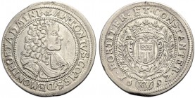 ALTDEUTSCHE MÜNZEN UND MEDAILLEN. MONTFORT, GRAFSCHAFT. ANTON, 1686-1693, als Vormund für seinen Neffen ANTON DEN JÜNGEREN 
15 Kreuzer 1692. Brustbil...